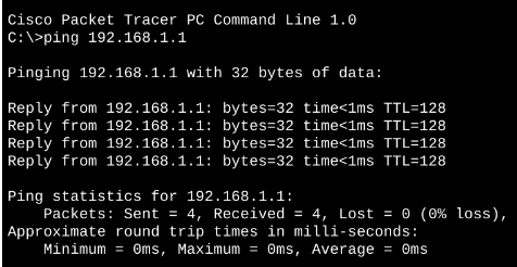 Ping de PC2 vers PC1